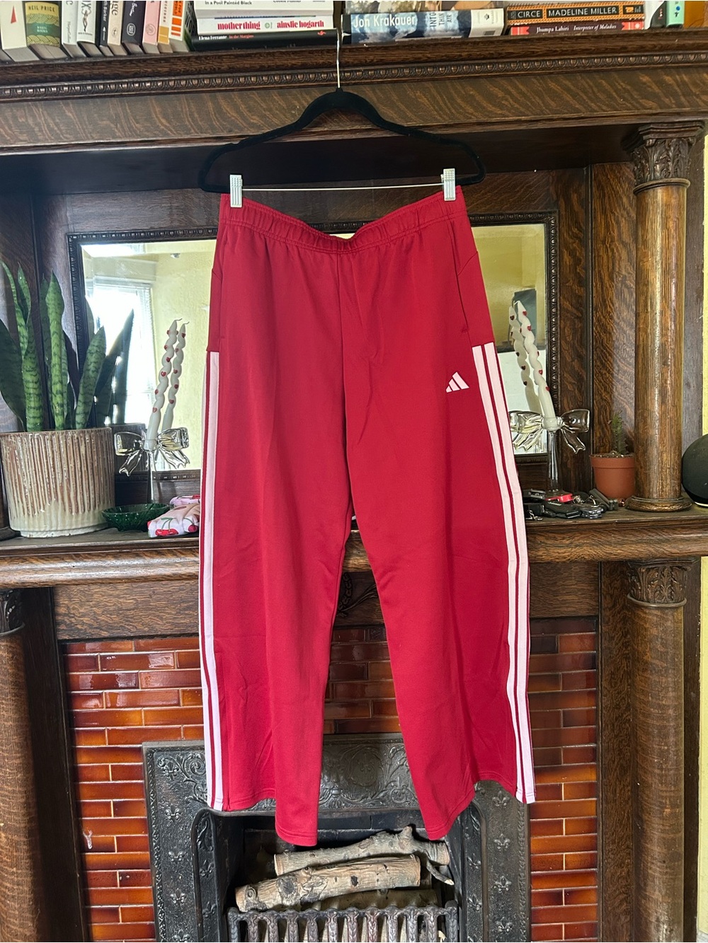 adidas Red Jogger Pants with White Side Stripes